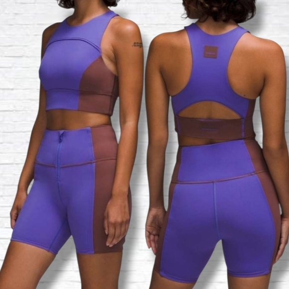 lululemon athletica Other - Lululemon Hike to Swim Purple, Brown High Neck Sports Bra & Shorts 6" Size S